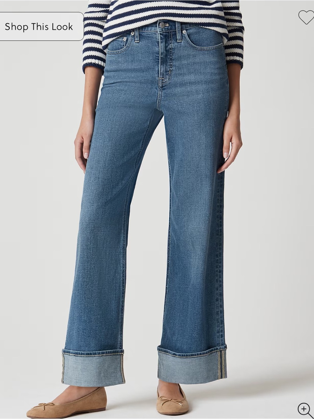 J. Crew Factory Medium Blue High-Rise Wide-Leg Jeans with Cuffed Hem